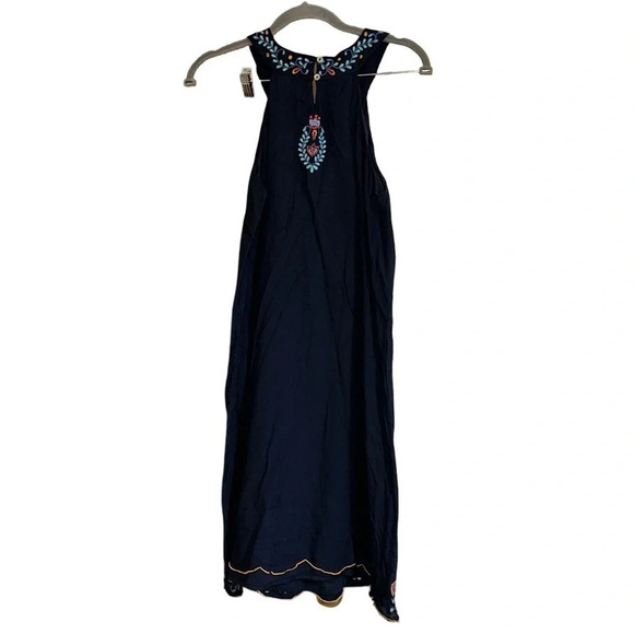 LulaSoul Navy Blue Embroidered Halter Dress Size Medium - Picture 7 of 10